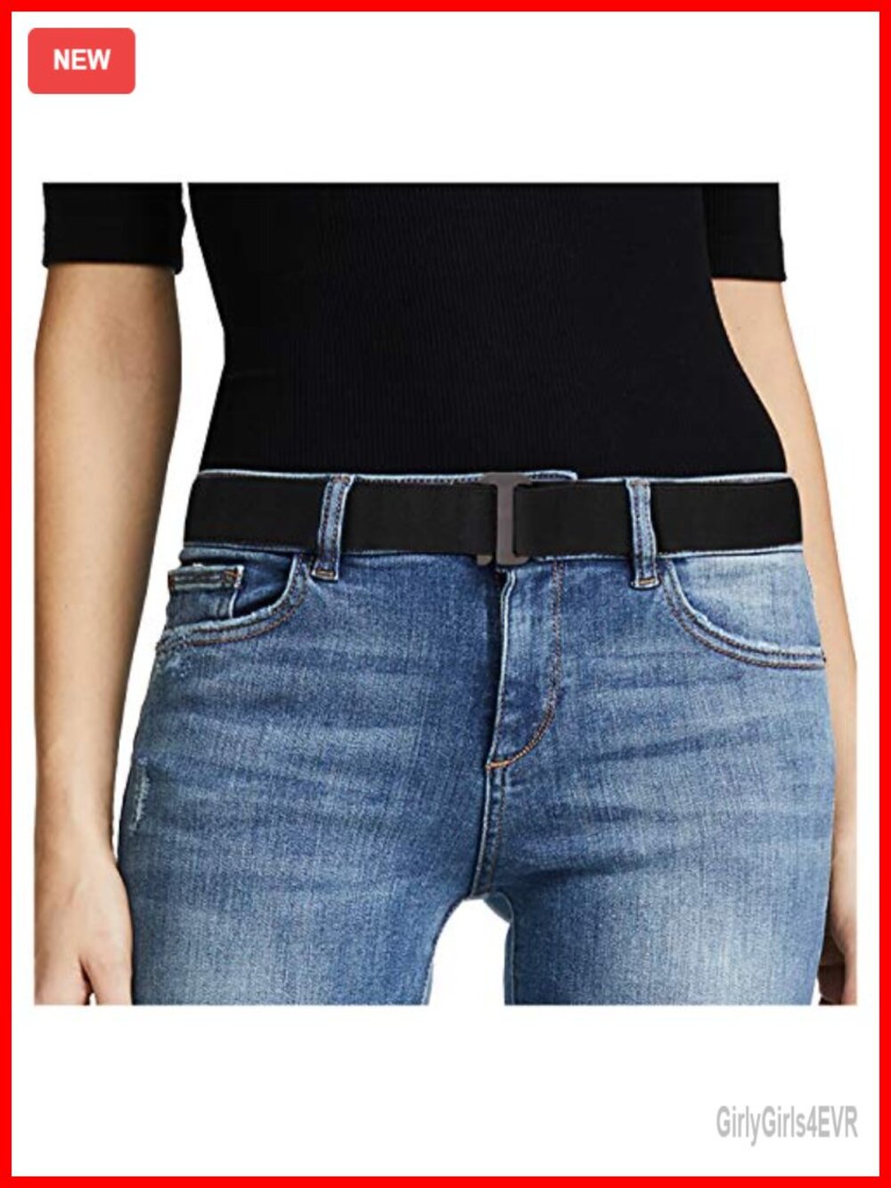 Women's No Show Elastic Stretch Belt Flat Buckle Adjustable